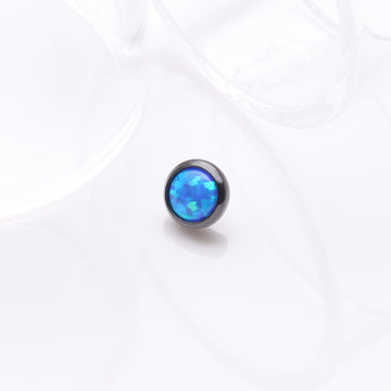Detail View 1 of Implant Grade Titanium Blackline Internally Threaded Bezel Set Round Fire Opal Part-Blue Opal